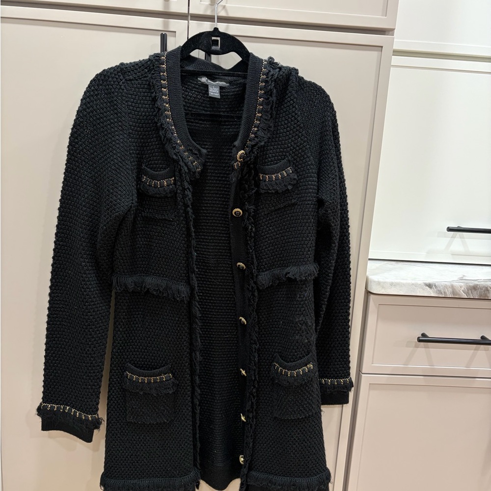 INC International Concepts Black Cardigan with Gold Details
